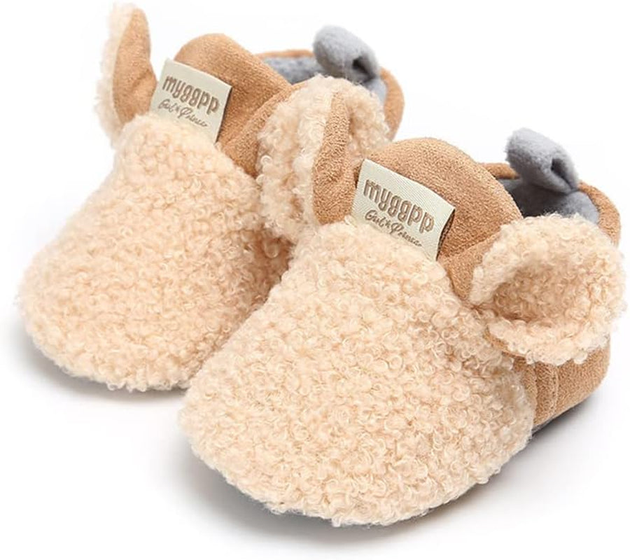 Newborn Baby Cozy Fleece Booties with Grippers Winter Slippers Socks Soft Sole Stay on Infant First Walker Crib Shoes