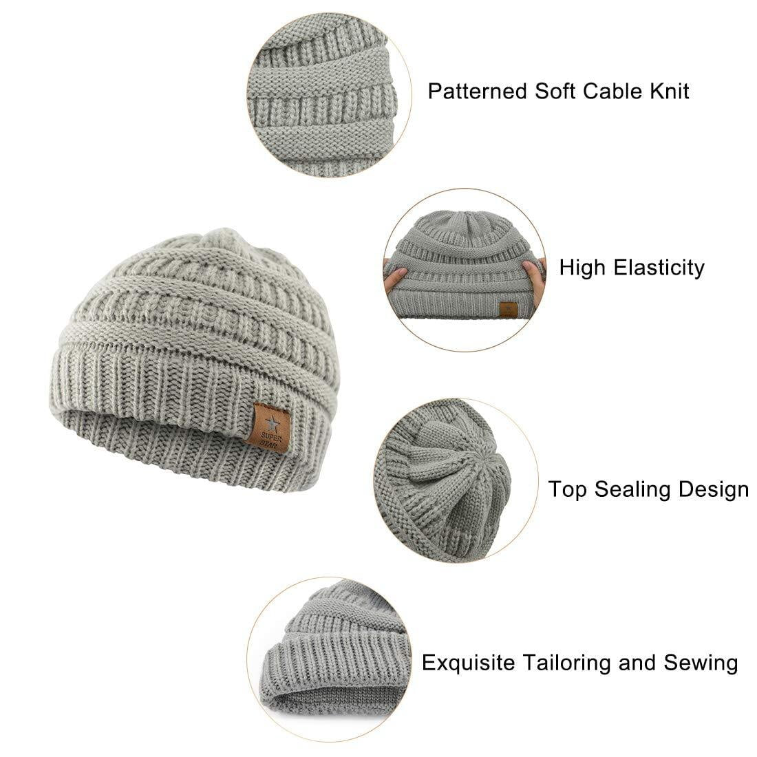 Warm Baby Knit Hat Cute Cozy Chunky Winter Cap Infant Toddler Baby Beanies for Boys Girls 3 Pack Black & Light Grey & Black White