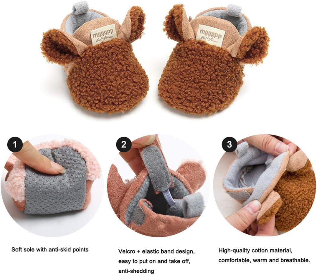 Newborn Baby Cozy Fleece Booties with Grippers Winter Slippers Socks Soft Sole Stay on Infant First Walker Crib Shoes