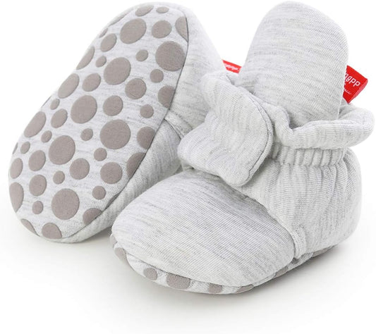 Baby Booties Newborn Boys Girls Fleece Boots Non Slip Grippers Stay on Slipper Socks Infant First Walker Winter Warm Crib Shoes