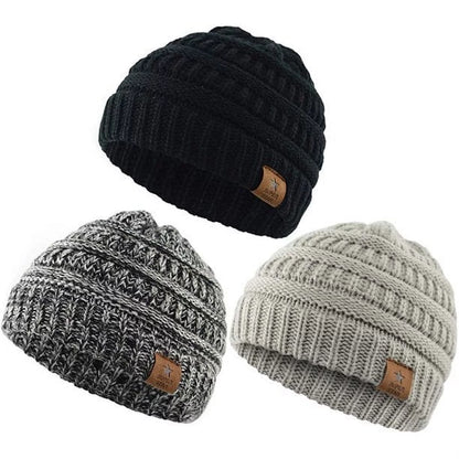 Warm Baby Knit Hat Cute Cozy Chunky Winter Cap Infant Toddler Baby Beanies for Boys Girls 3 Pack Black & Light Grey & Black White